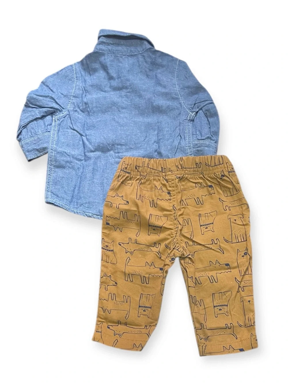 CARTER’S Baby Boy 2-Piece Chambray Shirt and Brown Pants Set size 6M